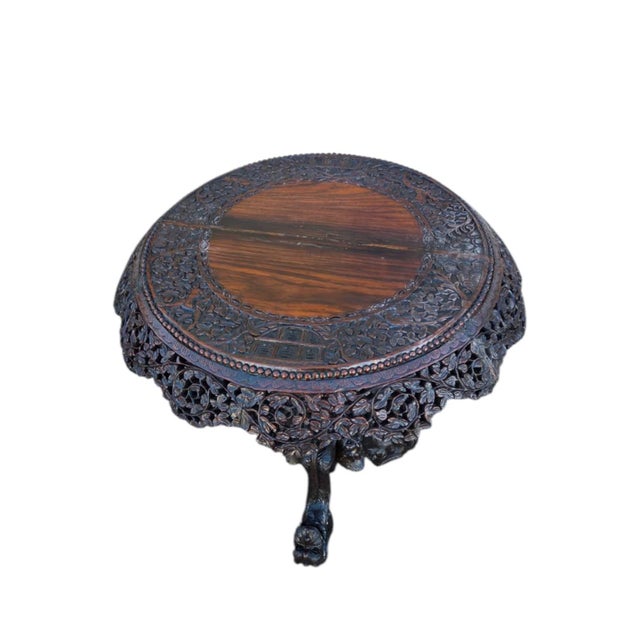 19th Century Heavily Carved Rosewood Side Table/Center Table; Made in Burma. For Sale - Image 15 of 18