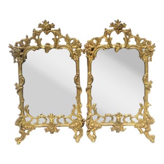 Antique Rococo Cast Brass Portrait Frames Hinged Pair For Sale