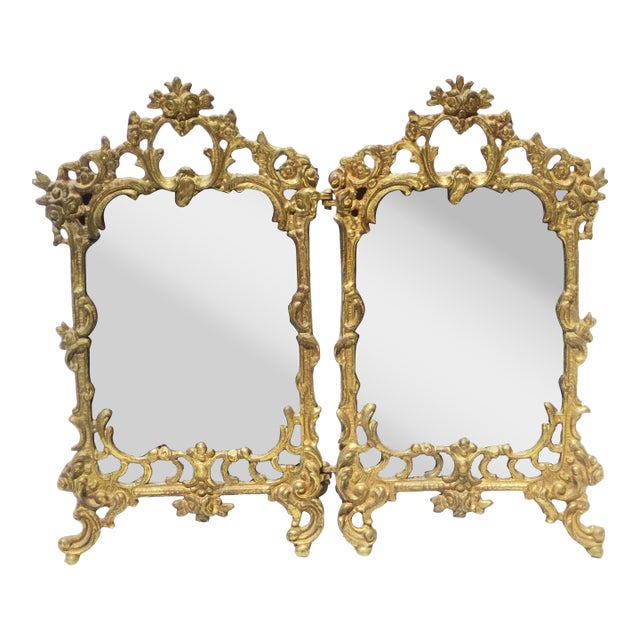 Antique Rococo Cast Brass Portrait Frames Hinged Pair For Sale