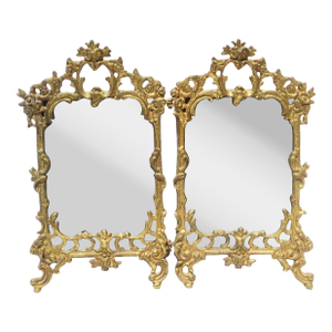 Antique Rococo Cast Brass Portrait Frames Hinged Pair