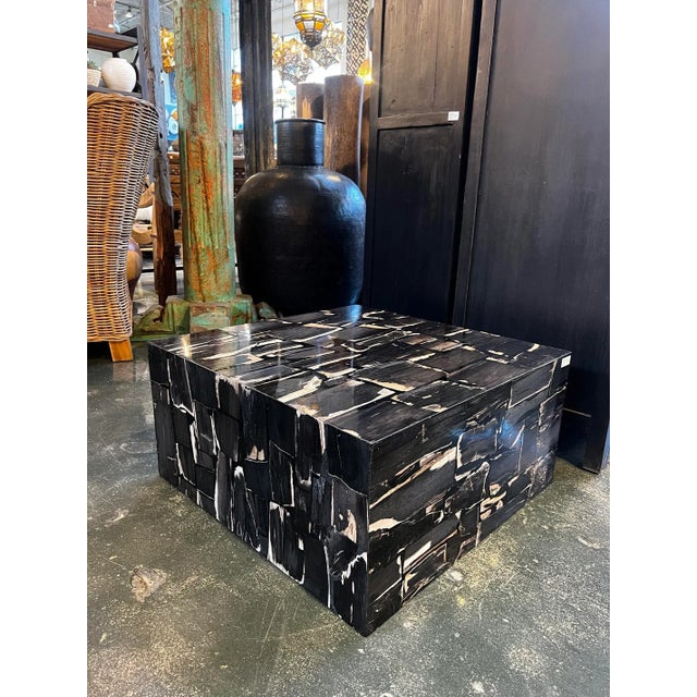 Wood Modern Petrified Square Coffee Table For Sale - Image 7 of 7