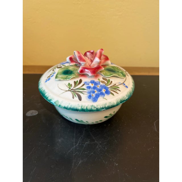 Beautiful Italian Renaissance Revival Faience 5” 3/4 (with out lid) Covered Ceramic Box/Floral Bowl/Ceramic Rose Art. 5”...