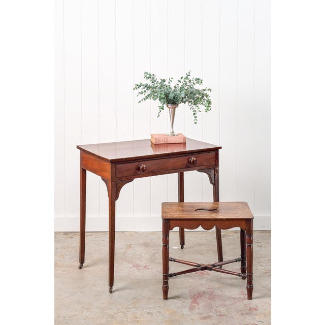 Victorian Late 19th Century Victorian Single Drawer Side Table/Desk With Wooden Knobs on Casters For Sale - Image 3 of 14