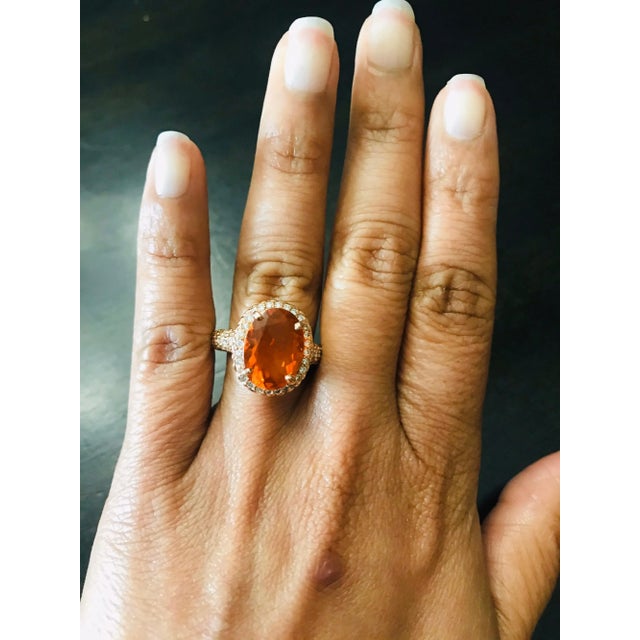 Early 21st Century 4.03 Carat Fire Opal Diamond 14 Karat Rose Gold Ring, Size 7 For Sale - Image 5 of 6