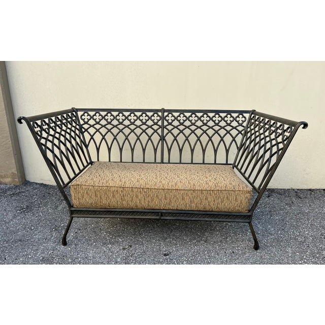 Victorian Charming Wrought Iron Patio Settee and Chair Style 2 Pieces For Sale - Image 3 of 18