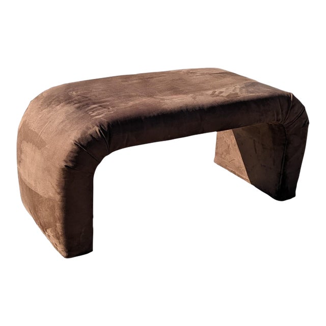 Postmodern Upholstered Waterfall Bench in Faux Suede, 1970s For Sale