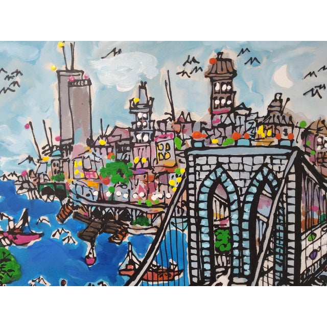 Original Mid Century Cityscape Painting of the Brooklyn Bridge by Edward Sokol 1979 For Sale - Image 10 of 18