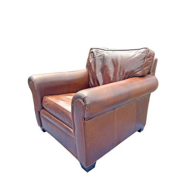 Vintage Restoration Hardware Style Leather Chair and Ottoman Set For Sale - Image 4 of 9