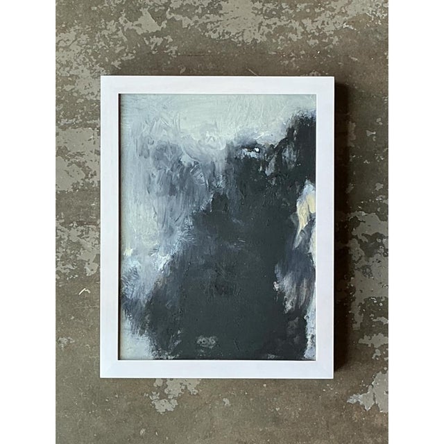 Mid-Century Modern Vintage Black and White Abstract Expressionist Painting For Sale - Image 3 of 12