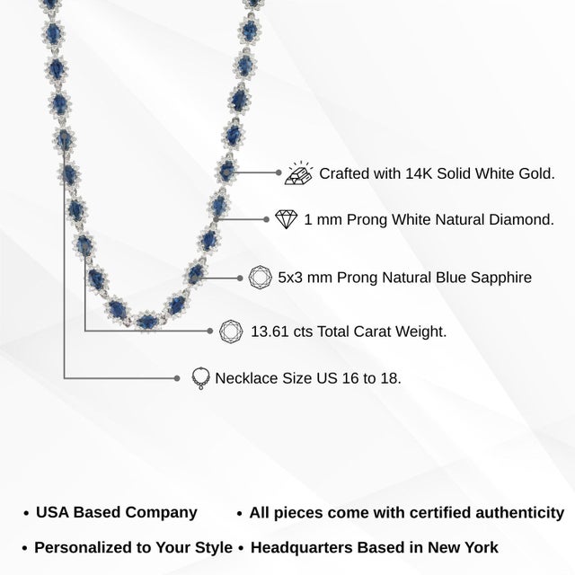 Estate Blue Sapphire Diamond Art Deco Tennis Necklace in 18k White Gold For Sale - Image 12 of 16