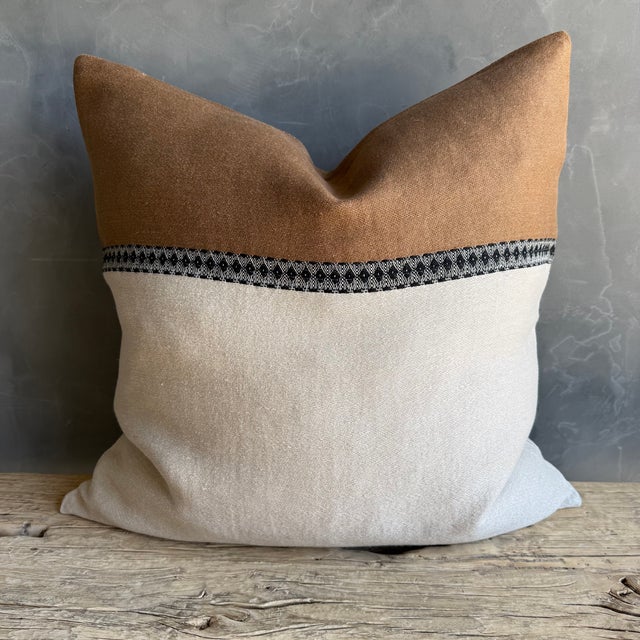 Etienne Accent Pillow A natural linen pillow with havane (french) brown, and black woven accent band through the center of...