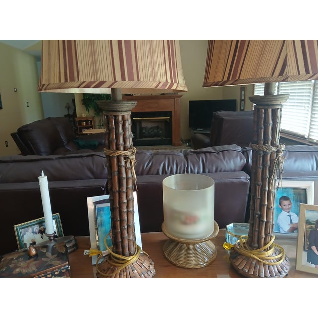 1990s Vintage Real Bamboo Column Table Lamps, a Pair For Sale - Image 5 of 13