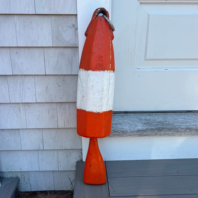 Vintage New England Coastal Nautical Orange Red Lobster Buoy For Sale In Providence - Image 6 of 8