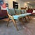 A rare set of four vintage 1950s Beresford & Hicks dining chairs with sculpted wood "scissor" frames and newly upholstered...