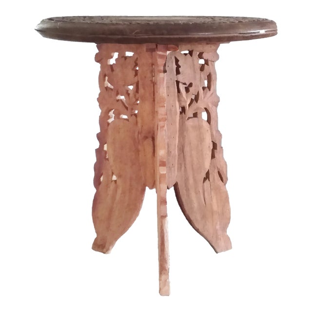 Boho Chic Asian Carved, Folding Accent Table For Sale