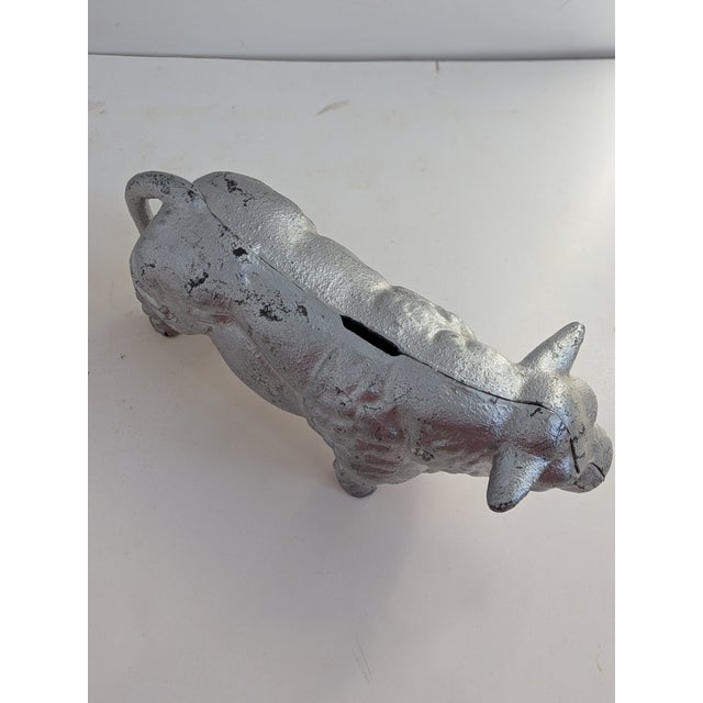 Silver Vintage Cast Iron Cow Bull Bank Doorstop For Sale - Image 8 of 11