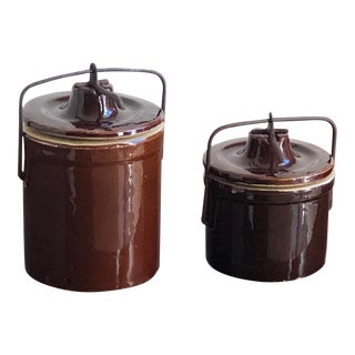 Antique Glazed Stoneware Storage Jars — a Pair For Sale