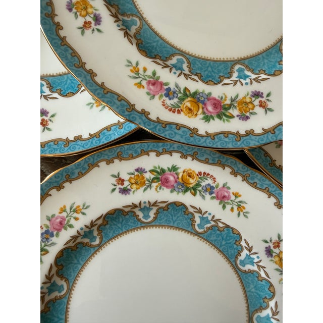 English Vintage Crown Staffordshire Lyric Tunis Blue Fine Bone China Plates - Set of 10 For Sale - Image 3 of 12