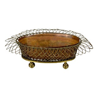 Antique French Regency Wire Brass Jardiniere Planter W/ Copper Insert For Sale