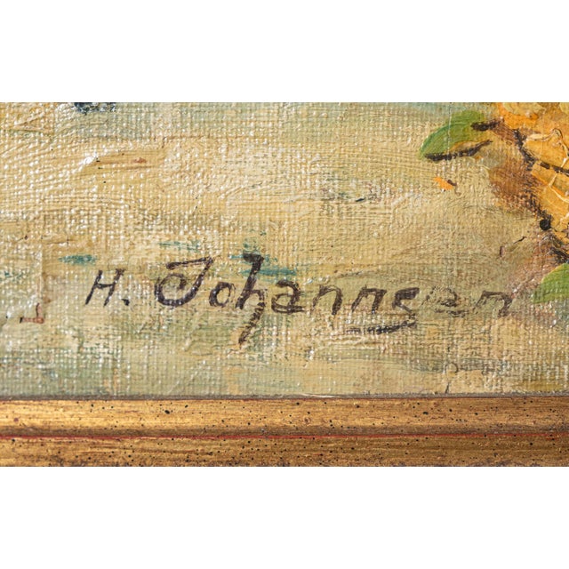 Early 20th Century Early 20th Century Large European Flower Market Oil Painting, Signed H. Johannsen, Ornate Gilt Frame For Sale - Image 5 of 17