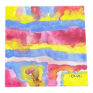 “Color Rhythm” Signed Watercolor Miniature Abstract Painting on Aquabord by Chani MacKay For Sale