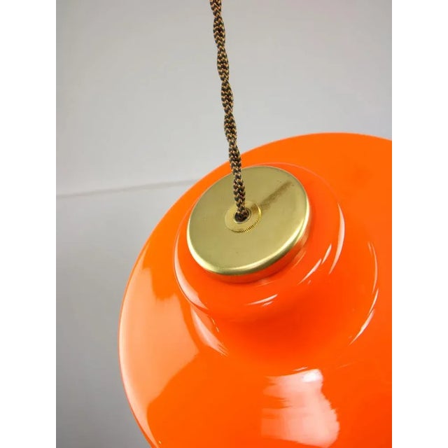 Mid-Century Modern Italian Orange Glass and Brass Pendant Lamp For Sale - Image 14 of 15