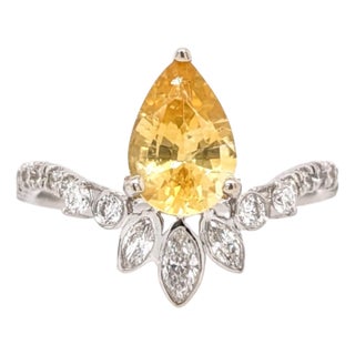 1.4Ct Ceylon Yellow Sapphire Ring With Diamond Accents: Solid 14k Gold, 9x6mm, Size 6.75 For Sale