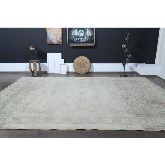 1970s Vintage Persian Handmade Wool Cotton Beige Area Rug For Sale - Image 11 of 11