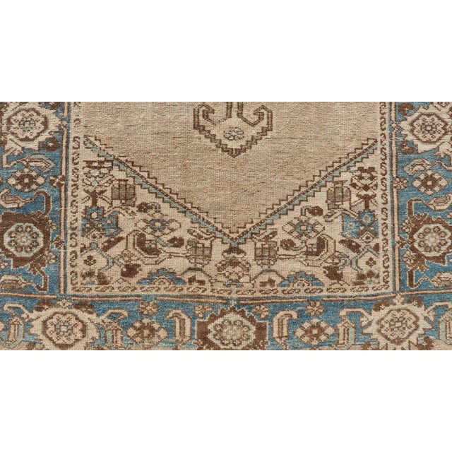 Antique Persian Hamadan Rug With Medallion Design in Tan, Light Blue & Brown For Sale - Image 9 of 11