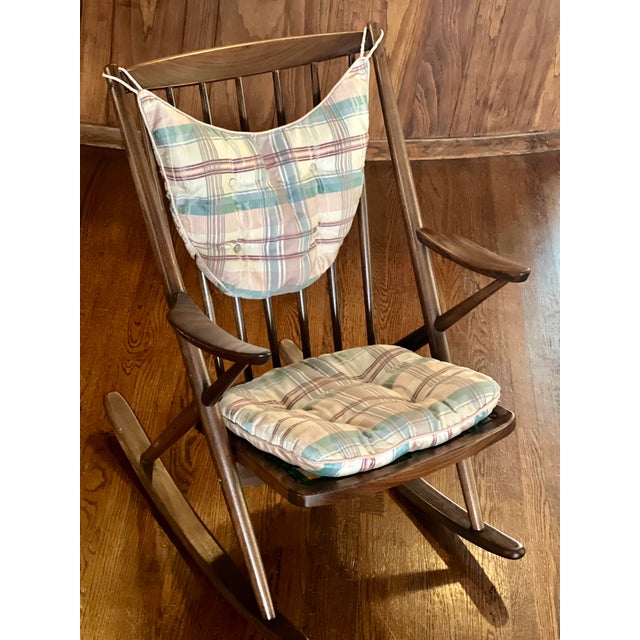 Mid-Century Modern Model 182 Teak Rocking Chair by Frank Reenskaug for Bramin – Original Plaid Cushions For Sale In Los Angeles - Image 6 of 12