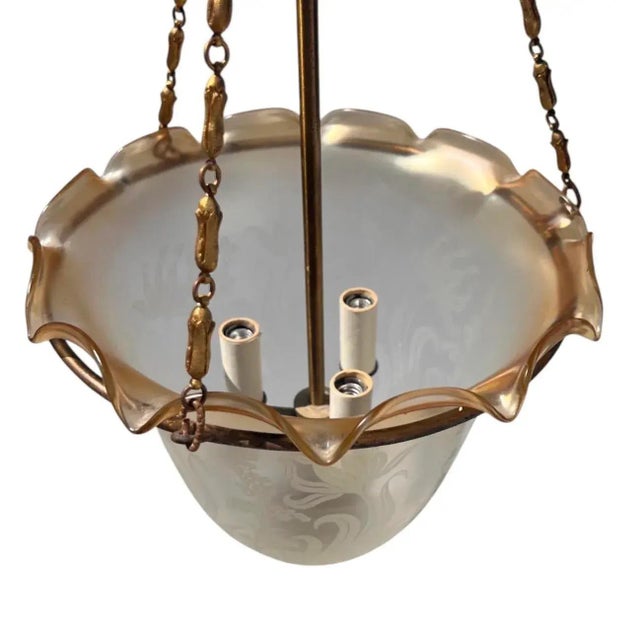 Art Deco Etched Glass Bell Jar Hall Lantern Light, Circa 1930s For Sale - Image 13 of 16