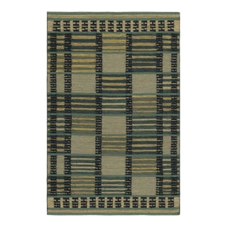 Rug & Kilim’s Scandinavian Style Rug in Blue Tones, With Stripes and Patterns For Sale