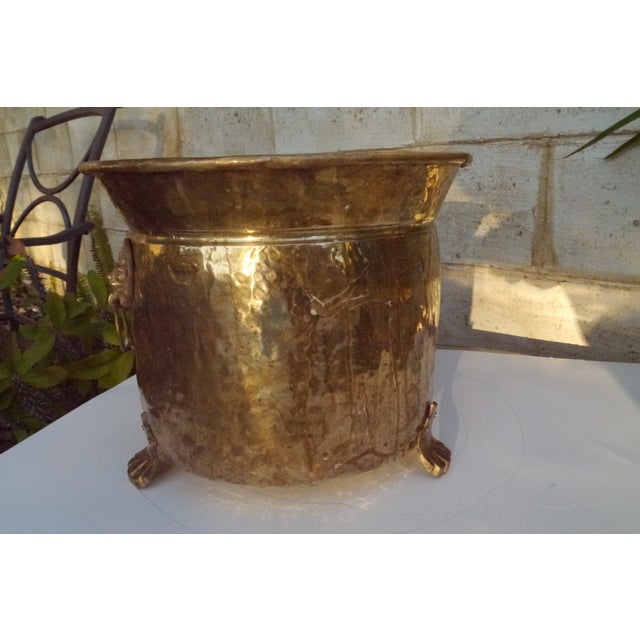Mid 20th Century Mid 20th Century Hammered Brass Claw Foot Lion Head Planter For Sale - Image 5 of 12