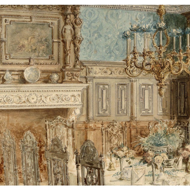 After Hughson Hawley, Dining Room Interior, 19th Century, Watercolor For Sale - Image 5 of 13