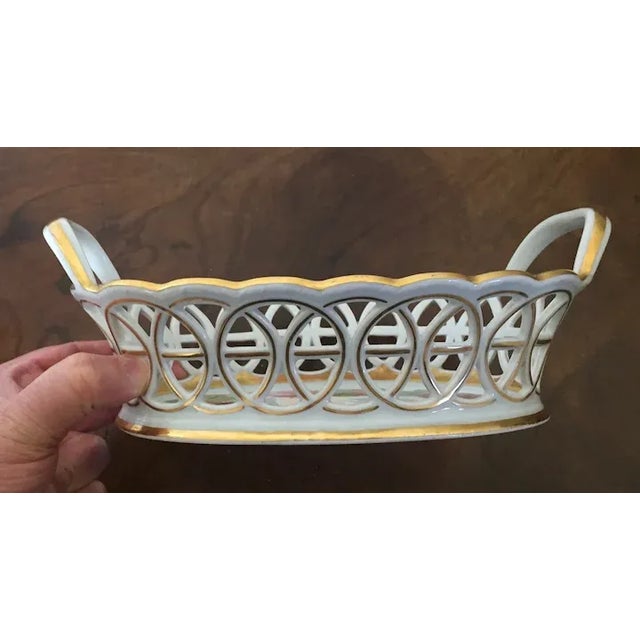 Antique 18th Century German Furstenberg Porcelain Reticulated Fruit Bowl Painted with Flower Garland For Sale - Image 4 of 13