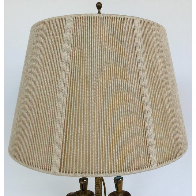 Brass 19th Century Candelabra Mounted as a Table Lamp, Including a String Shade For Sale - Image 10 of 12