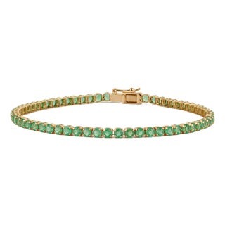 Certified 3.47ct Natural Emerald Tennis Bracelet in 14k Yellow Gold For Sale