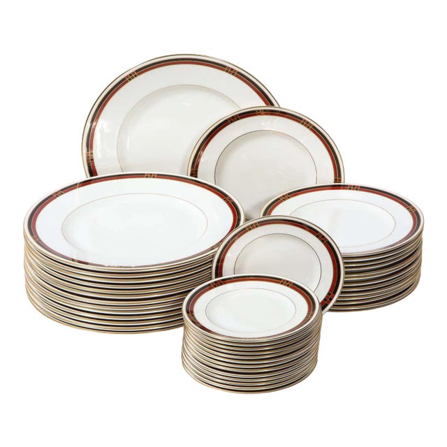 Modernist Royal Worcester "Mondrian" Pattern Service for 14 China Plates - 42 Pieces For Sale