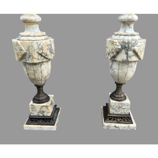 Vintage Carved Marble Alabaster Urn Table Lamps Neoclassical Hollywood Regency - a Pair For Sale - Image 4 of 8