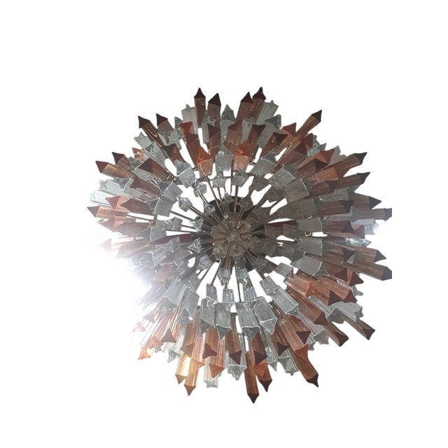 Venini Triedri Model Chandelier in Amber and Transparent Glass from Venini Murano, 1970s For Sale - Image 4 of 9