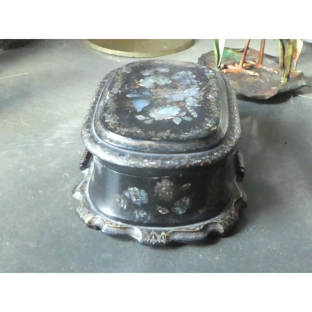 Large Victorian Papier Mache Mother of Pearl Lidded Box For Sale - Image 10 of 12