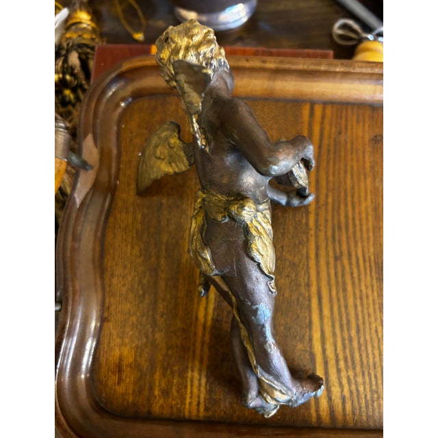 Antique Bronze Putti or Cherub Playing Musical Instrument For Sale - Image 4 of 8