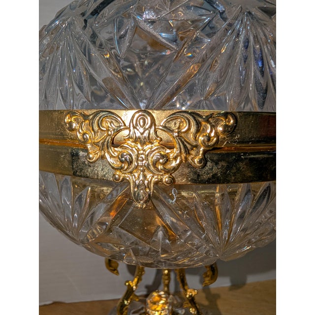 Vintage Cut Glass Perfume Tantalus 14.5" Gold Tone 6 Bottles Crystal Ball Stoppers For Sale - Image 11 of 15