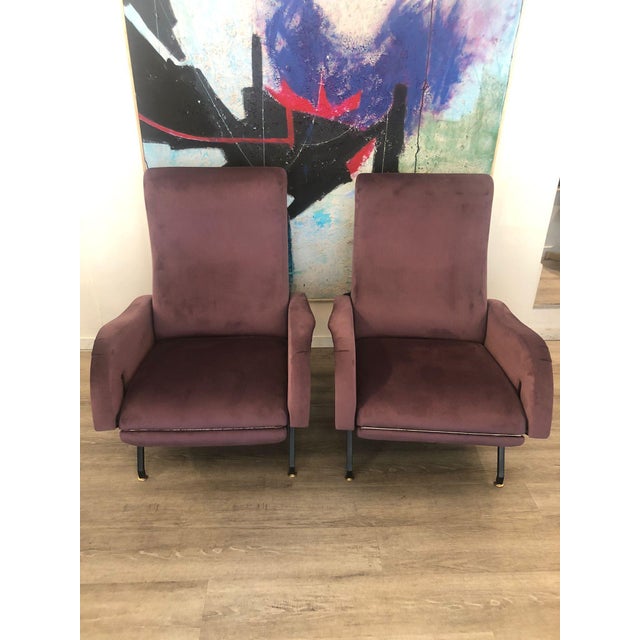 Reclining Chair in Purple Velvet, 1970s For Sale - Image 13 of 14
