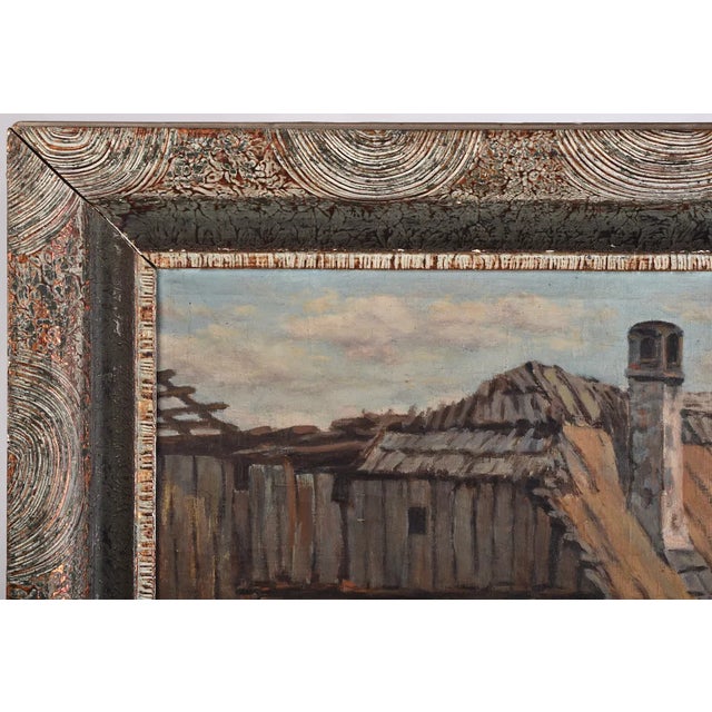 Mid 20th Century Early 20th Century Oil Painting European Barn Landscape in Faux Bois Frame For Sale - Image 5 of 13