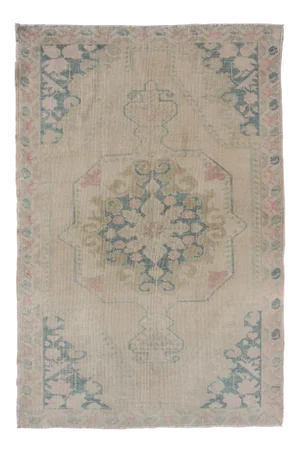 Faded Turkish Oushak Rug From Turkey With Blossom Medallion