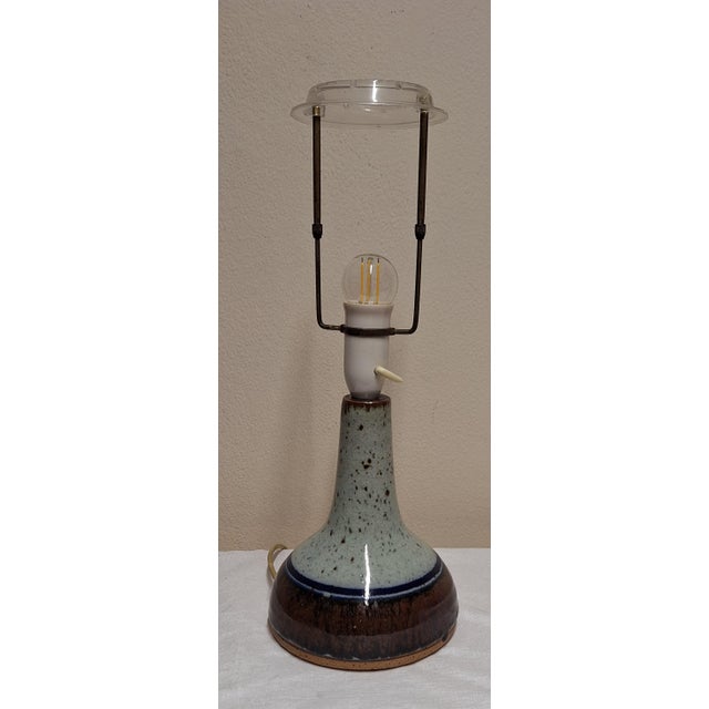 Metal Vintage Danish Table Lamp with Ceramic Base and Fabric Shade, 1970s For Sale - Image 7 of 9