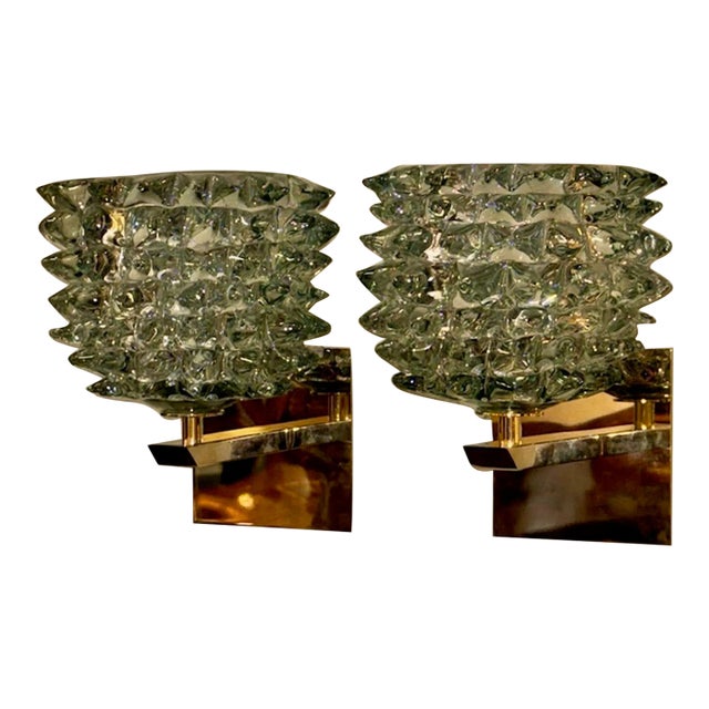Pair of Rostrada Murano Glass and Brass Sconces For Sale