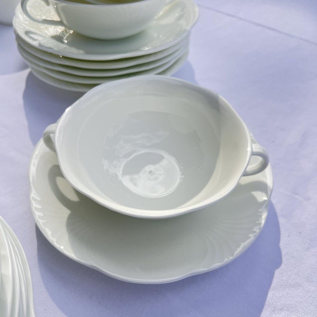 Ceramic 1990s Villeroy and Boch "Arco Weiss" bone China dishes set // scalloped edge with embossed rim // dishwasher safe fine china // W. Germany For Sale - Image 7 of 9