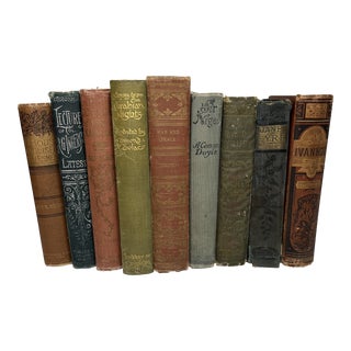 Gilded Spine Antique Book Set - 9 Pieces For Sale